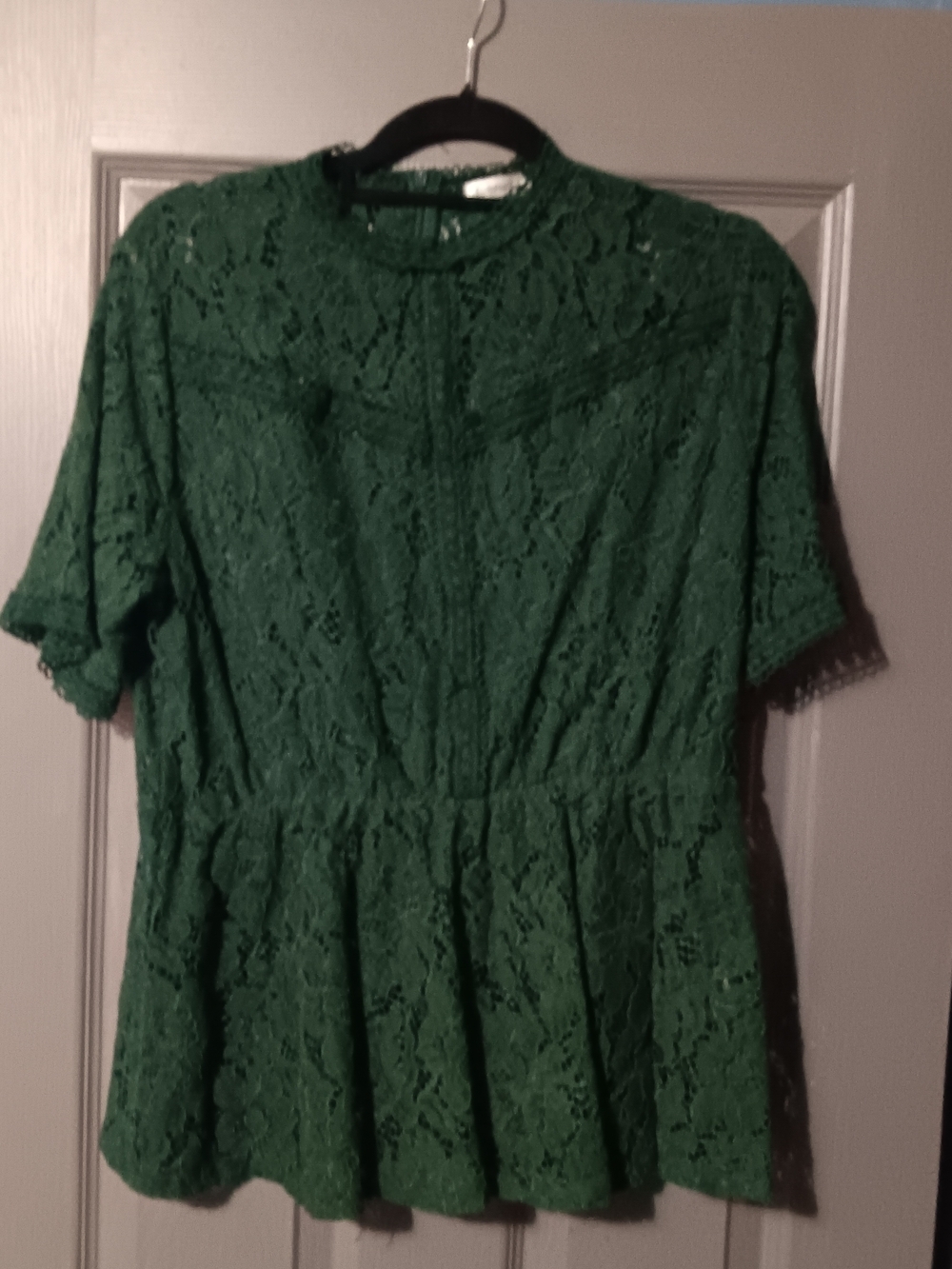 Women's Green Lace Peplum Blouse